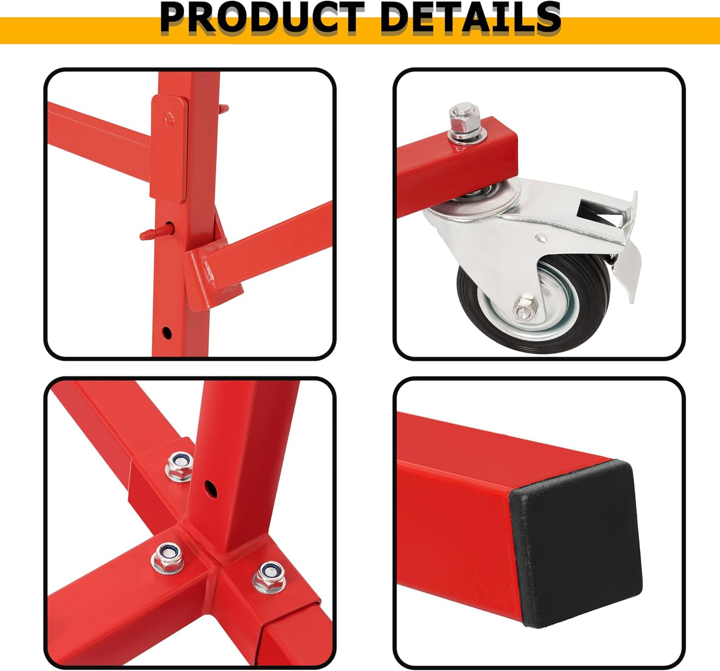 KUAFU Mobile Bumper Storage Rack w/Adjustable Shelving Auto Body Parts Management Storage Rack Standing Shelf Red Double-Sided