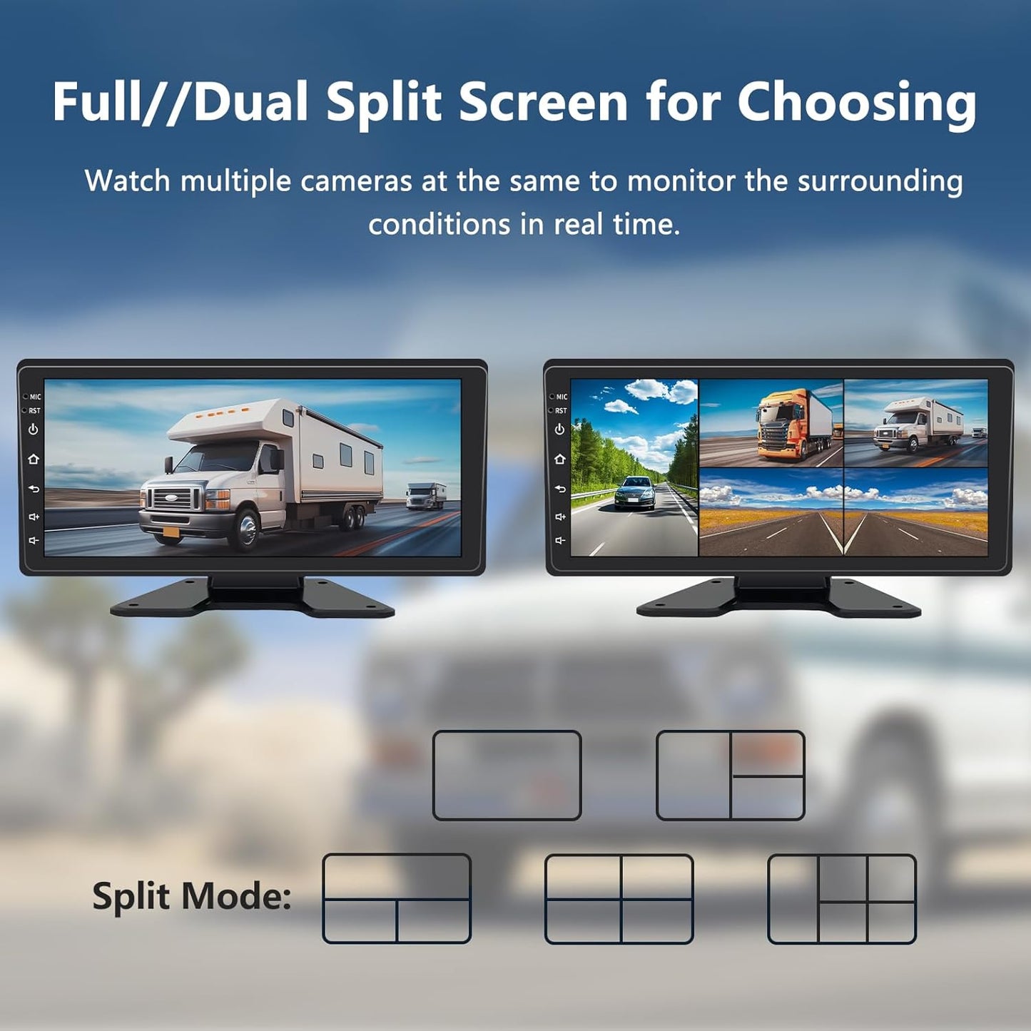 5 Channel Backup Camera System,Carplay & Android Auto,GPS Navigation, Touchable 11 inch Monitor with Loop Recording DVR car Stereo,1080P Rearview Camera for RV/Truck/Trailer Pickup,128GB Card