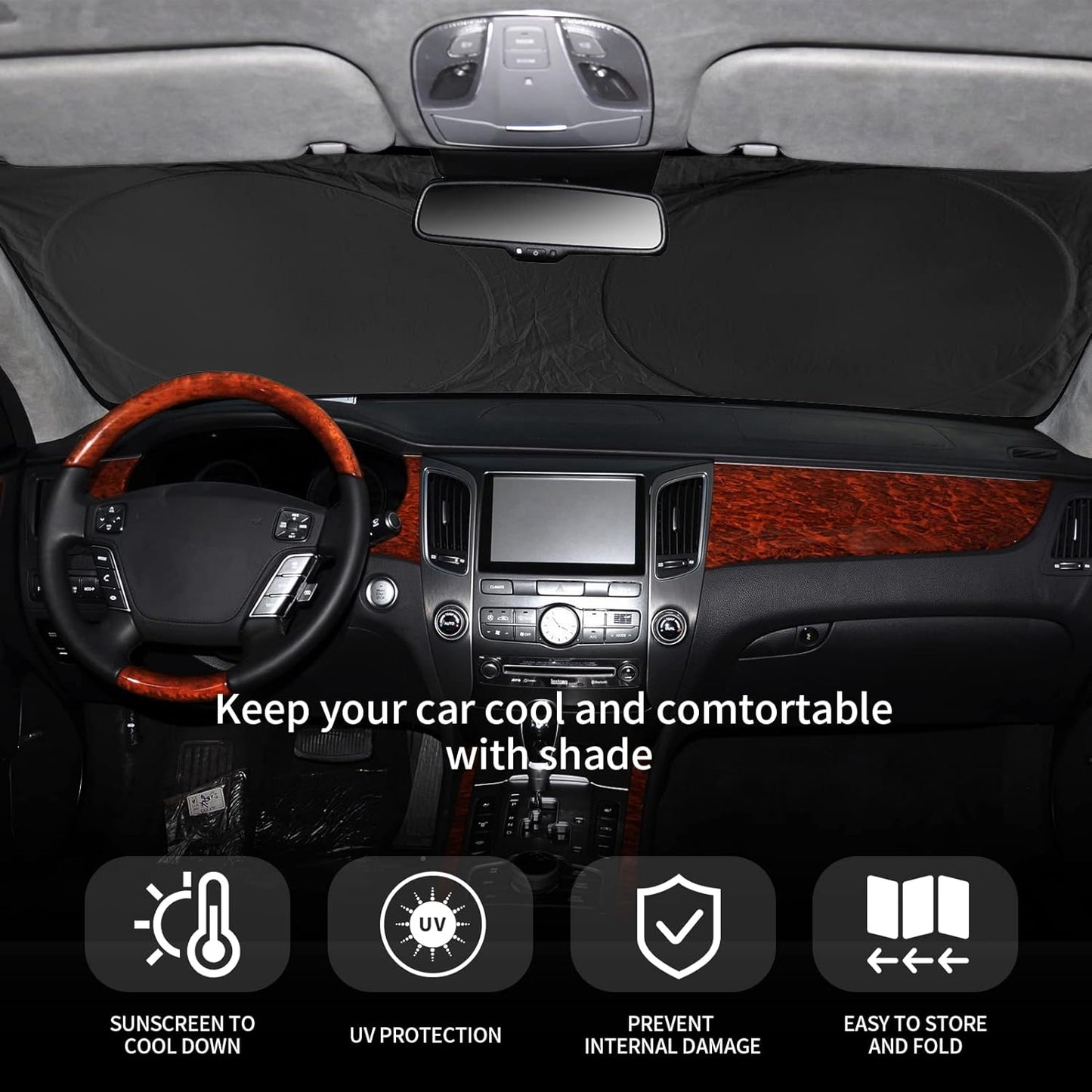 Sun Shade Sunshade Custom Fit for 2017-2020 Hyundai Elantra Accessories, Car Front Window Shield for Elantra Foldable 240T Silver Sun Visor Windshield Cover Blocks UV Rays Heat Keep Car Cooler