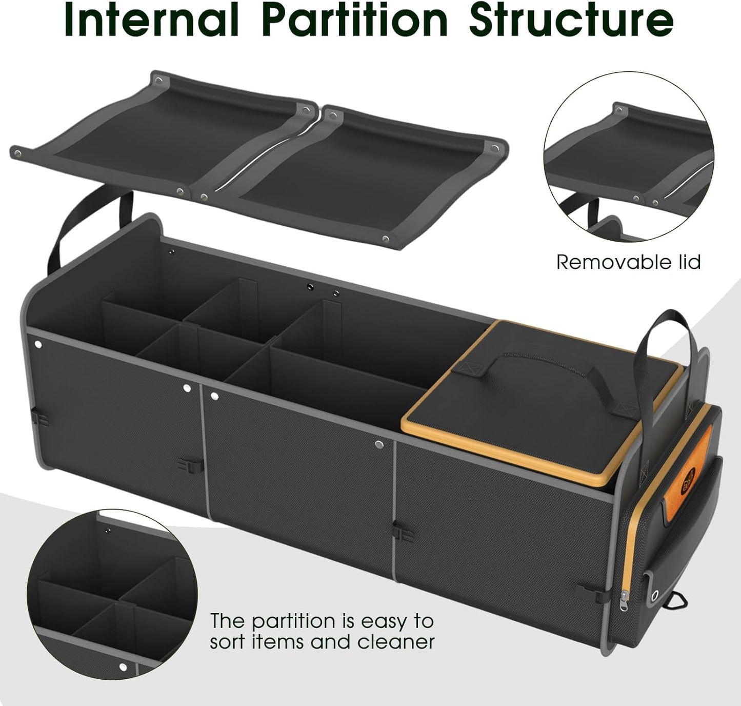 Trunk Organizer, Heavy-Duty Storage for Car & SUV, Foldable Waterproof Car Organizer with Cooler, Collapsible Multi-Compartment Storage, 95L, Black-M003