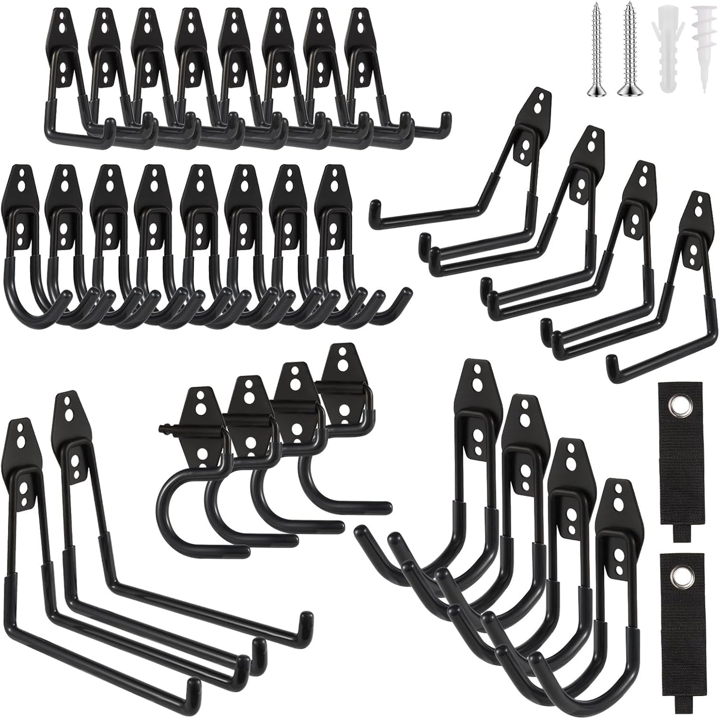 Garage Hook Heavy Duty Wall Storage Hangers, 32 Pack Garage Storage Hooks Steel Tool Black for Ladders, Ropes, Garden Tools