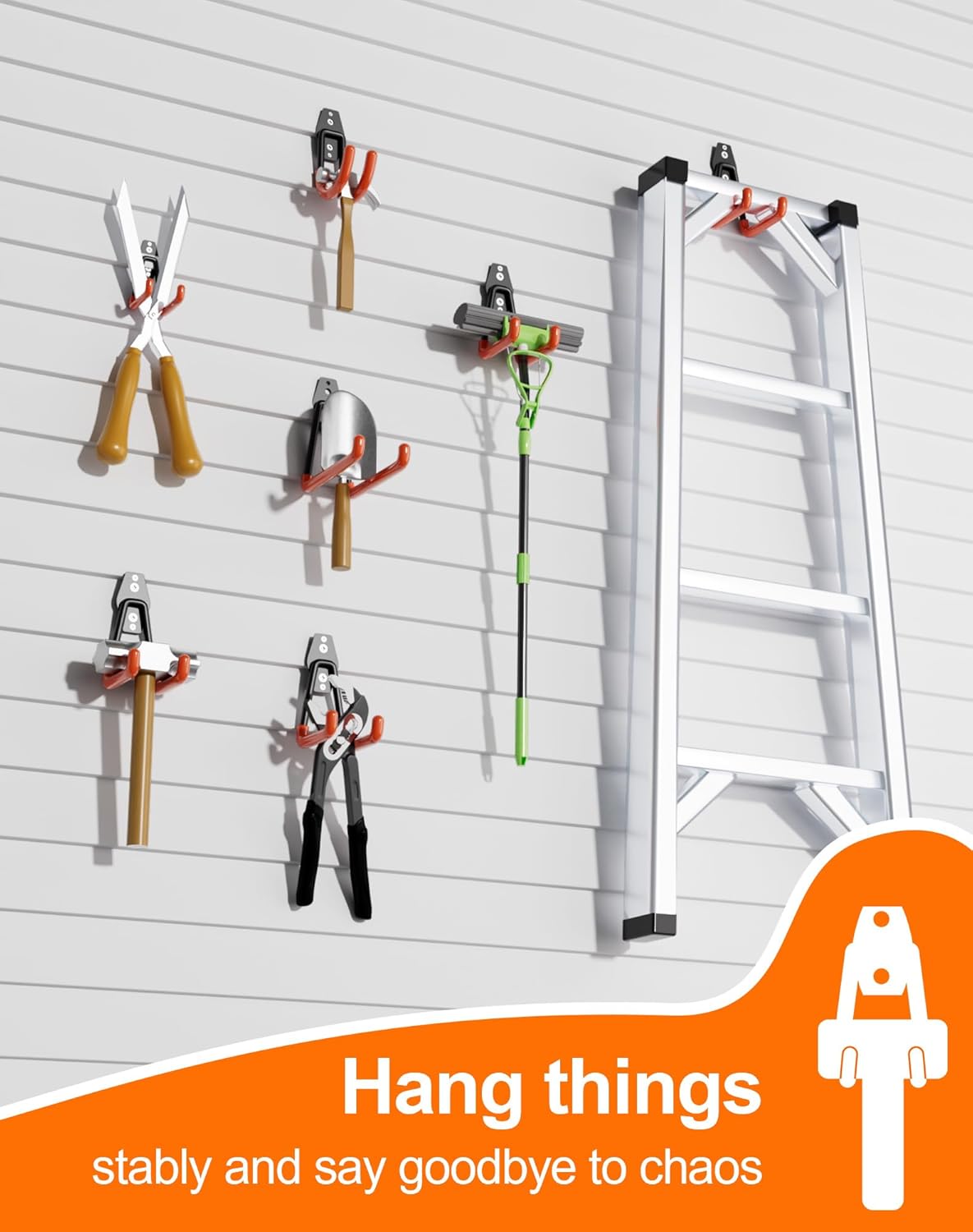 QcoQce 11 Pack Garage Hooks Heavy Duty with 2 Extension Cord Straps,Garage Storage Hooks, Wall Mount Hooks, Garage Organization and Tool Hangers for Bike, Ladder, Ropes and Garden Tools(Orange)