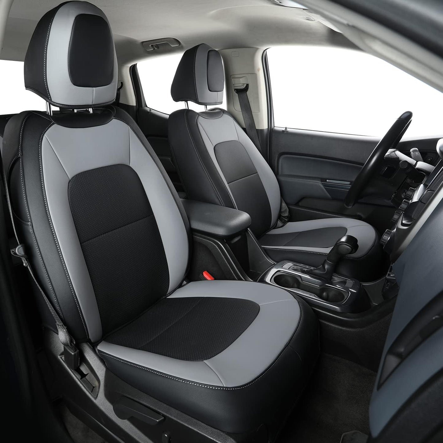 LUCKYMAN CLUB Chevy Colorado Seat Covers, fit for 2015-2022 Colorado Crew Cab Z71 LT ZR2 Work Truck with Faux Leather (Black&Gray)