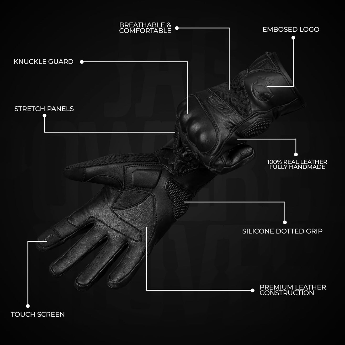 J.A.G. Motorcycle Gloves - Premium Leather Perforated Motorcycle Gloves for Men with Knuckle Protection | Touchscreen Motorbike Riding Gloves