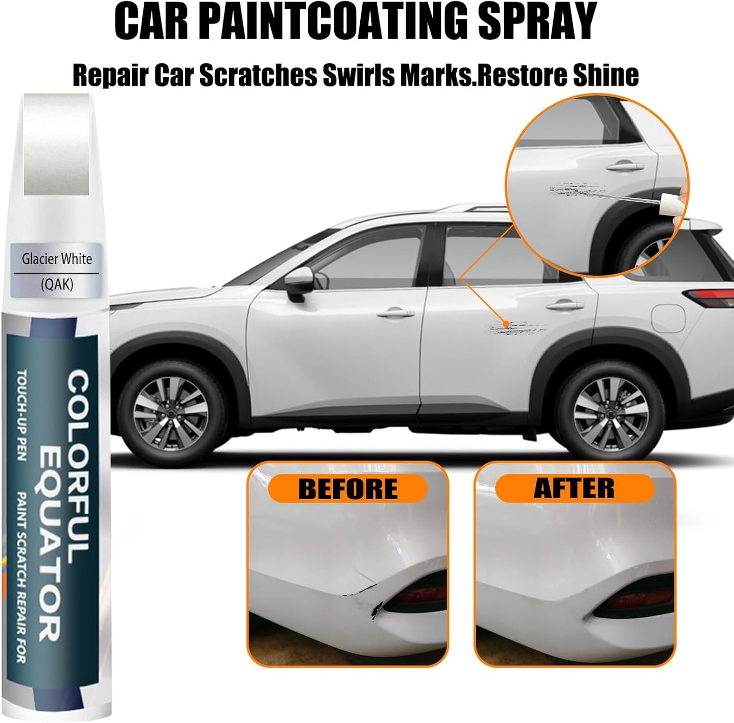 QAK Glacier White Touch Up Paint for Nissan, Car Paint Pen Scratch Repair Two-In-One Touch Up Paint, Premium Car Scratch Remover for Deep Scratches