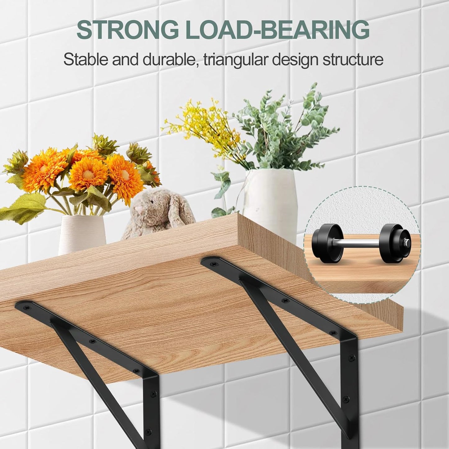 6 Pack L14 x H 10" Black Heavy Duty Shelf Brackets with Screws Metal Shelf Brackets Shelf Support Angle Brackets for Shelves L Brackets Heavy Duty Floating Shelf