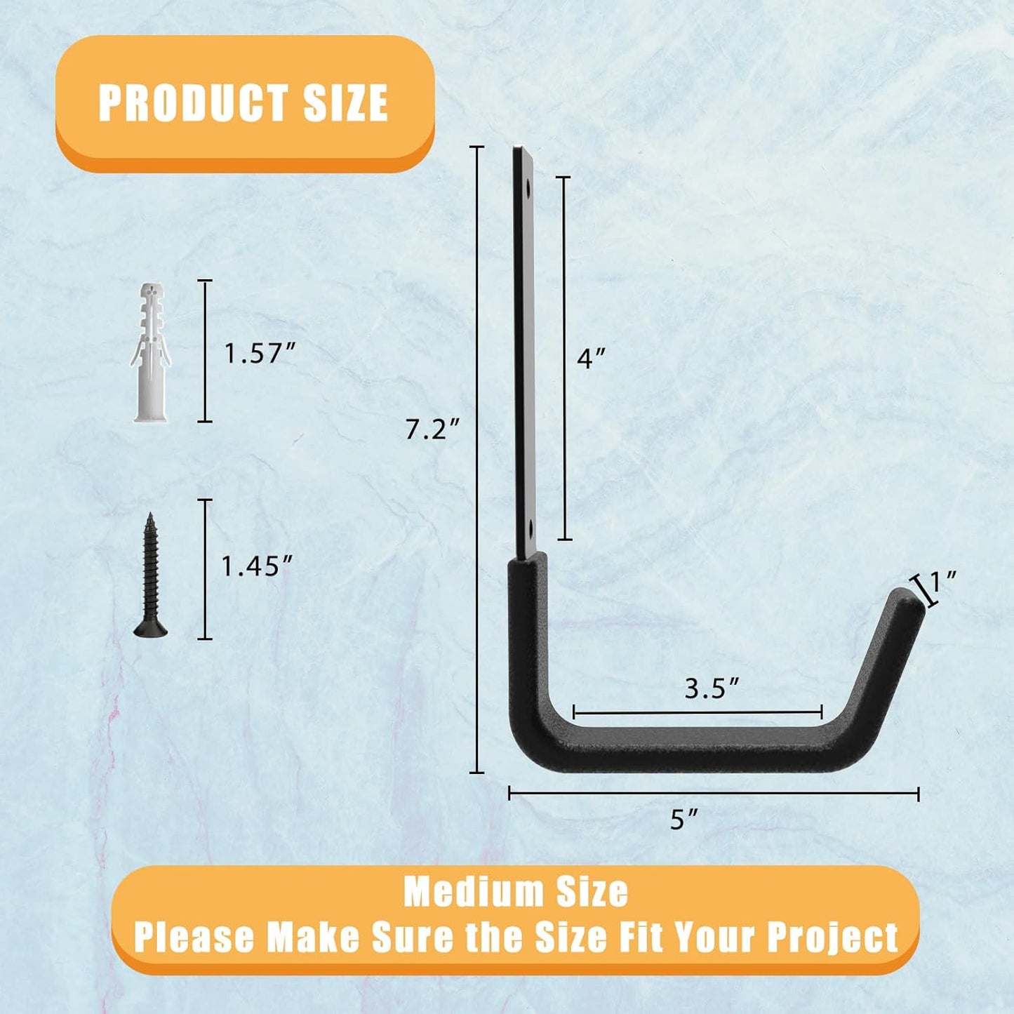 Heavy Duty Utility Hooks for Wall Mount, Garage Wall Hooks, Multi-Use Hose, Bike, Ladder, Chainsaw & Leaf Blower Hanger - 6 Medium (6 M)