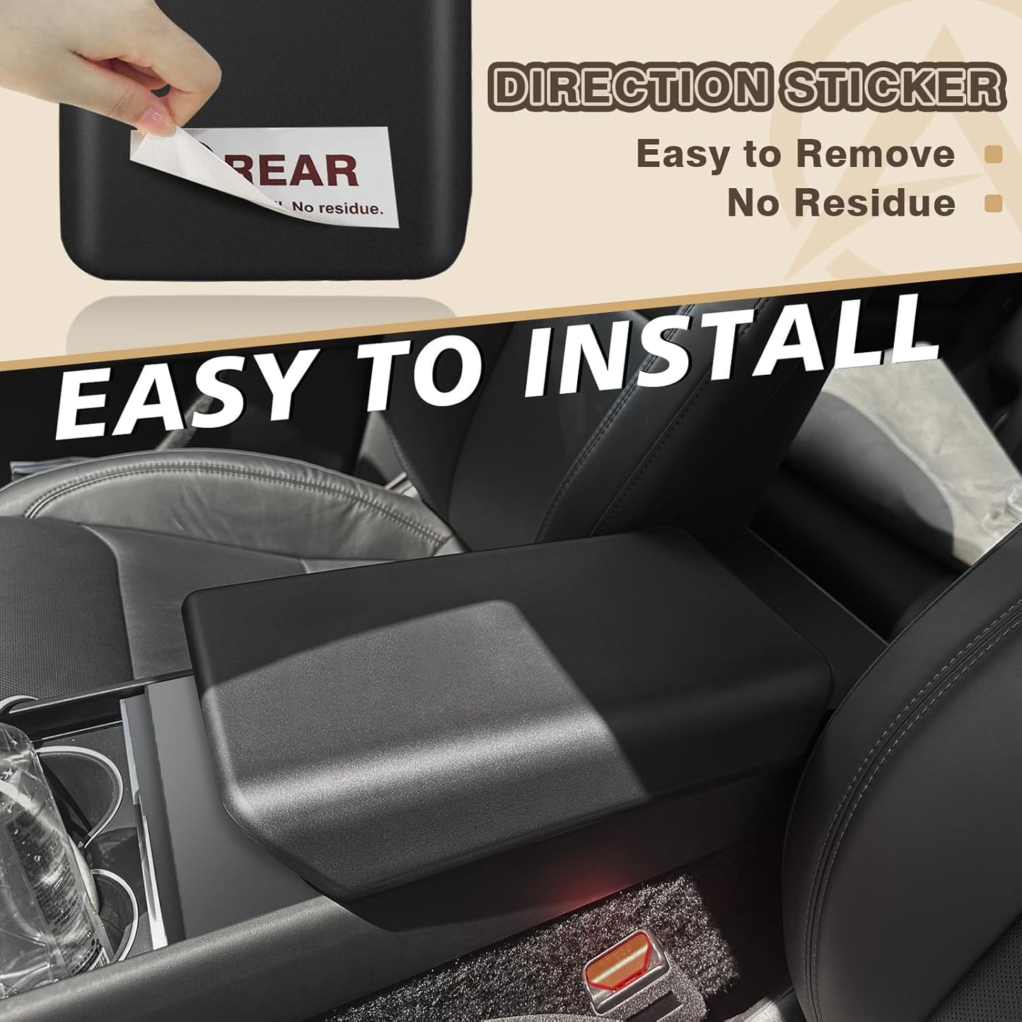 Muslogy Compatible with 2026+ Model Y Juniper Refresh Accessories Armrest Cover Protection TPE (Black) & Silicone Mat OEM Style 2PCS Set Non-Slip Waterproof