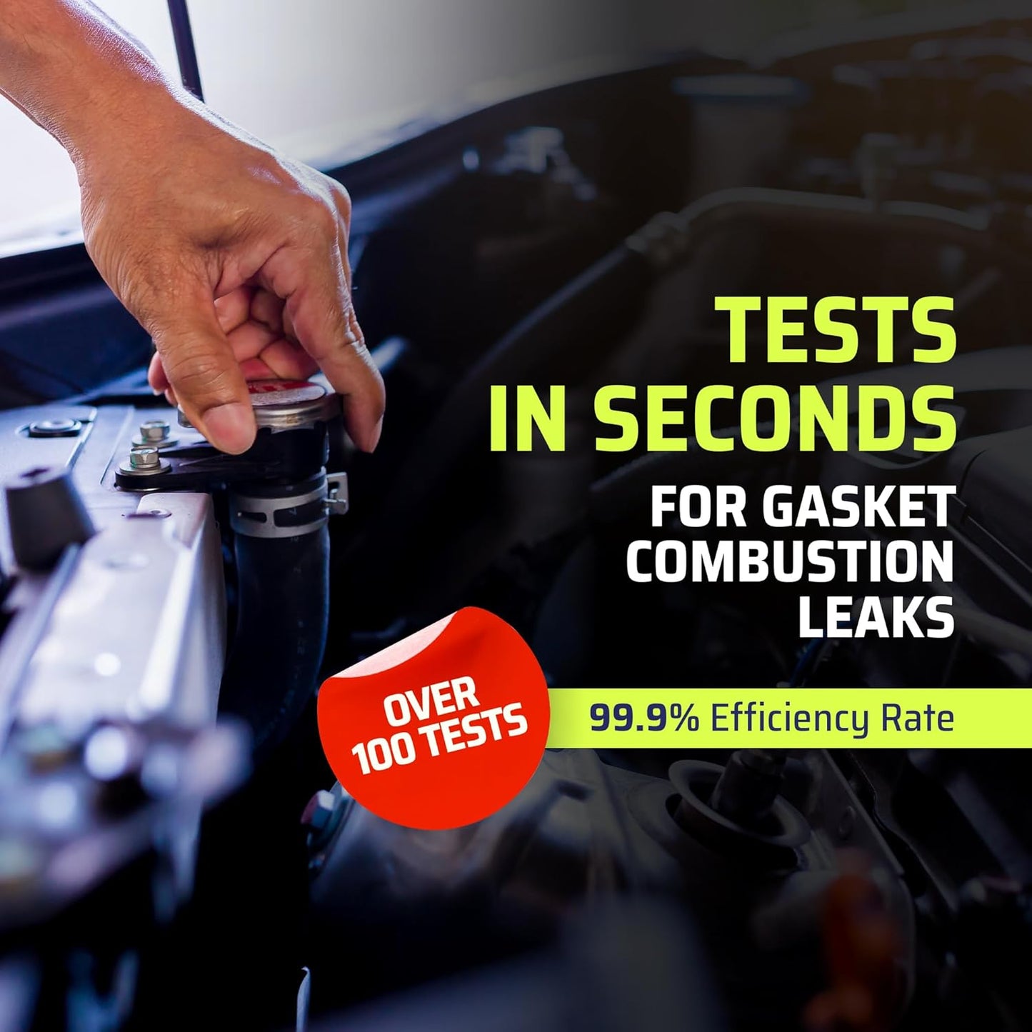 Head Gasket Tester Kit – Over 100 Tests, Complete Combustion Leak Test System with Universal Radiator Adapter, Works on Cars, Trucks, SUVs and Leak Detection Fluid 8oz