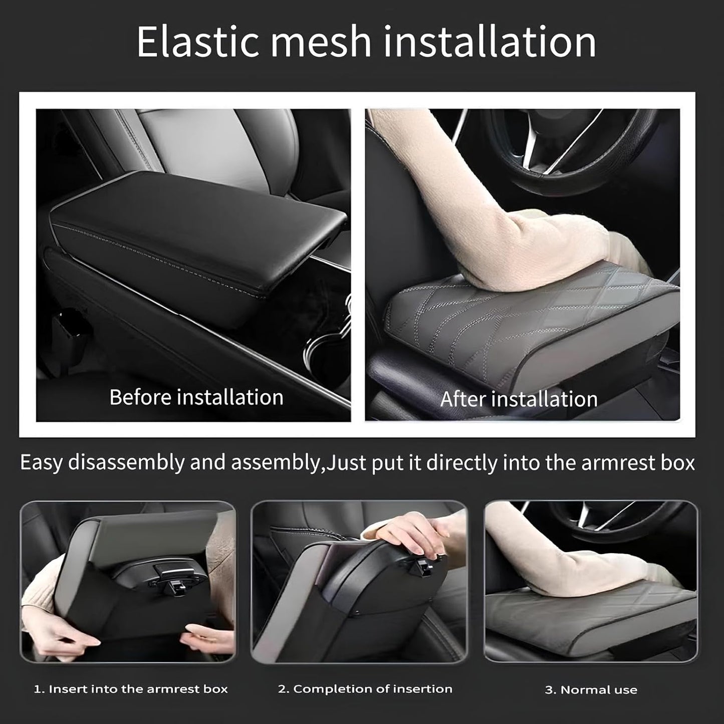 Leather Car Armrest Box Mat - 2023 New Waterproof Car Center Console Cover Mat, Universal Armrest Mat, Leather Car Armrest Cover for SUV/Truck/Vehicle (A-Gray)