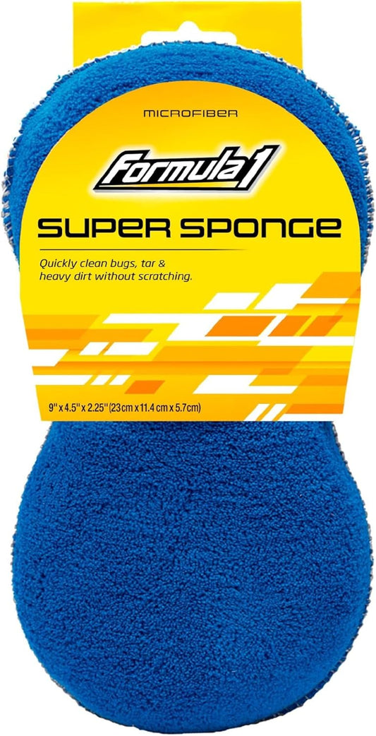 Formula 1 Super Car Wash Sponge Two-Sided Microfiber Sponge with Mesh Scrubber Side Intense Clean Durable & Effective Car Cleaning Supplies