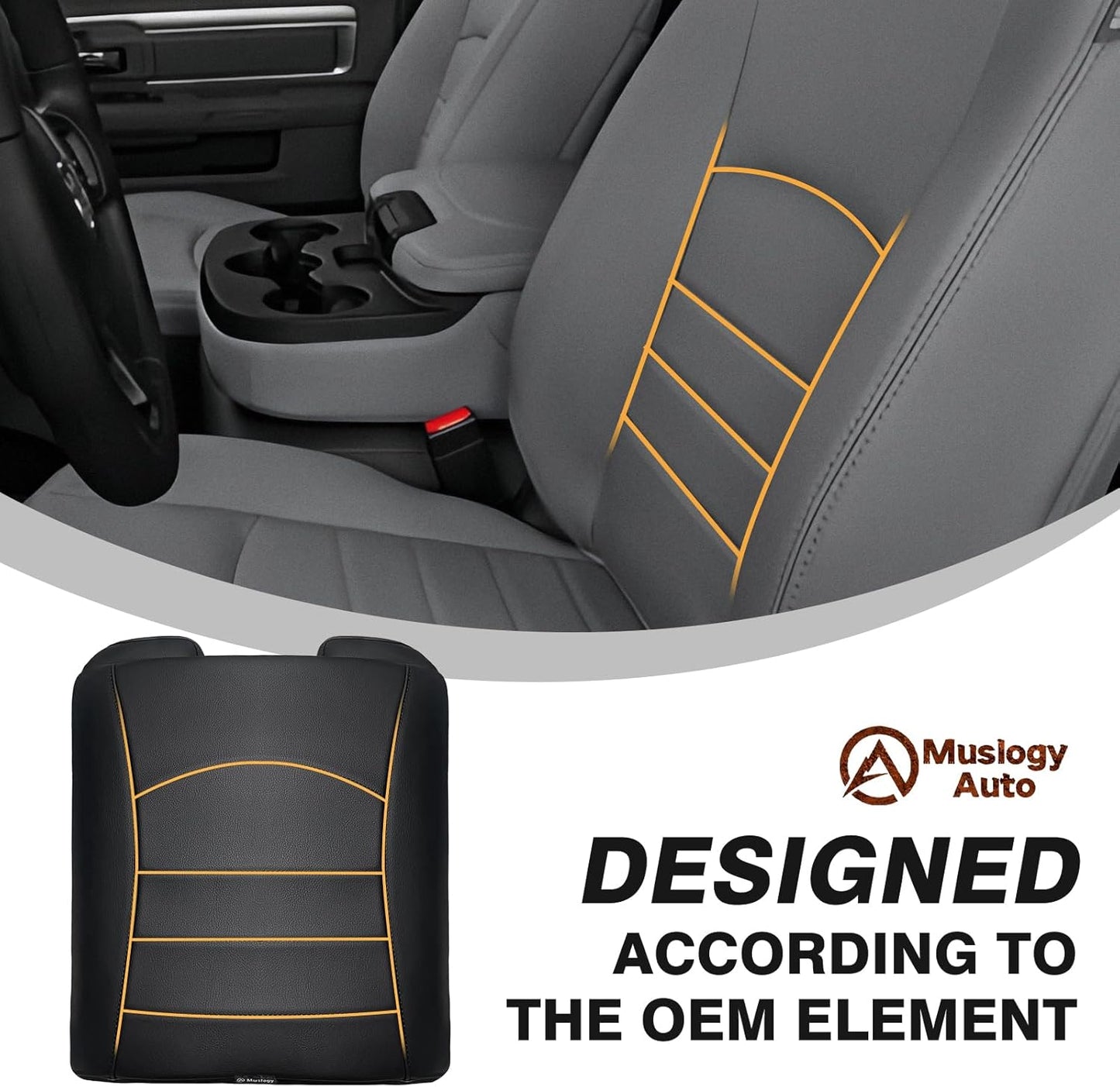 Muslogy Center Console Armrest Cover Compatible with Dodge Ram1500 2013-2018 & ram2500/3500 2013-2025 Comfort Armrest Pad Arm Rest Cushion Vegan Leather Protector 1-Inch Extra Thick(Jump Seat ONLY)