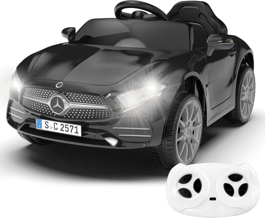 12V Kids Ride On Car with 2.4G Remote Control,Battery Powered Electric Car Ride On Vehicle Double Doors, 5 Point Safety Belt,LED Light (SC-Black)