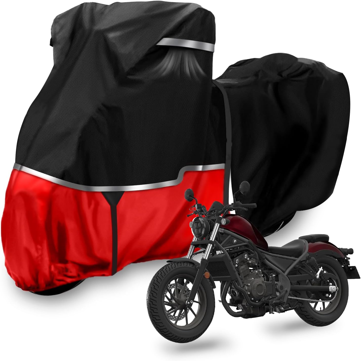 420D Motorcycle Cover Suitable for Honda Cruiser Rebel 300 500 1100 and Shadow 750/ Vtx 1300 /Fury Waterproof Motorcycle Cover Easy to Clean Tear-Resistant Suitable for Outdoor Protection