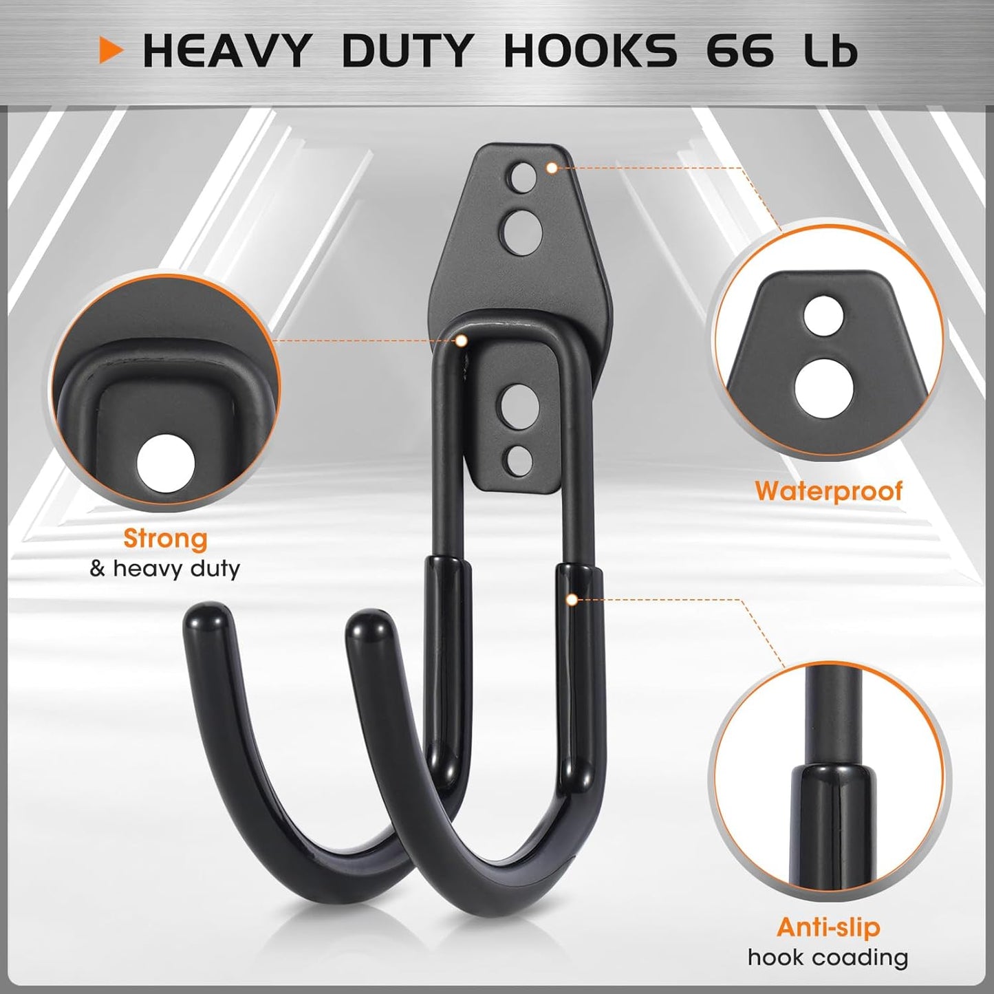 Garage Tool Hooks Wall Mount, 6 Pack Heavy Duty Storage Hooks for Garden Tools, Wall Hooks for Garden Hoses, Brooms, Ladders, Garage Storage and Organization Accessories