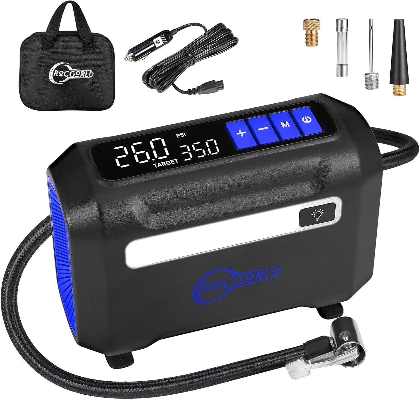 R8 Tire Inflator Portable Air Compressor, DC 12V Air Compressor Portable with Large Dual Digital Screen, 3X Faster Inflation Air Pump for Car, Bike, Ball, Motor (Blue)