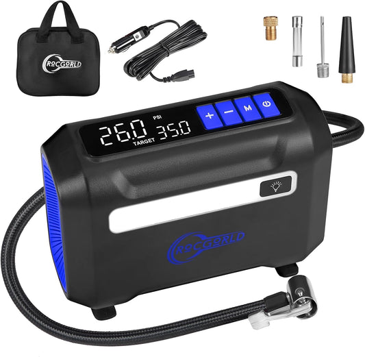 R8 Tire Inflator Portable Air Compressor, DC 12V Air Compressor Portable with Large Dual Digital Screen, 3X Faster Inflation Air Pump for Car, Bike, Ball, Motor (Blue)