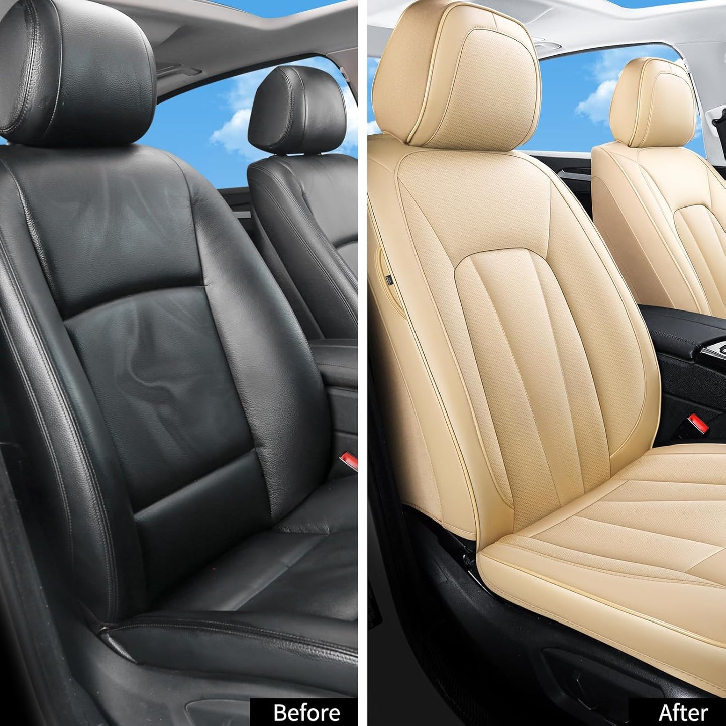 Car Seat Covers,Waterproof Seat Covers Front Pair, Leather Car Seat Covers,Universal Seat Cushion Protector for Most Cars SUV Trucks,Beige