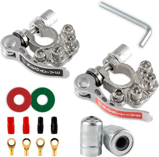 SINGARO Car Battery Terminal Connector, 4 Way Positive and Negative Pole Quick Release Terminal Clip, Applicable to SAE/JIS A Type Terminal Post, Compatible with Cars, Trucks and More（Sliver-A）