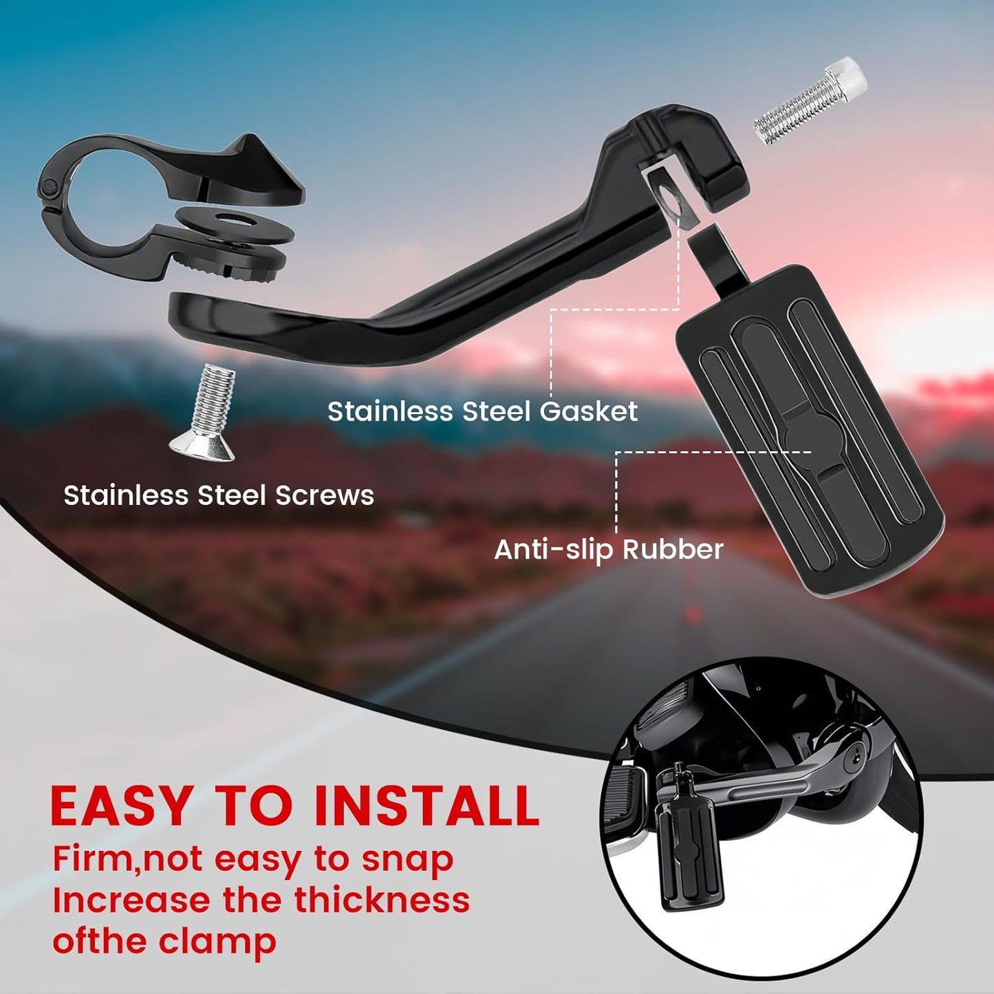 Motorcycle Adjustable Highway Pegs,1.25" Highway Foot Pegs for Harley Davidson Touring Road King Road Glide Street Glide Electra Glide Dyna Sportster Softail fits 32mm Engine Guard, Black