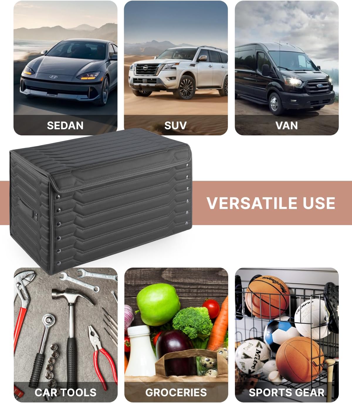 Car Trunk Organizer For Shoes - Storage Crate For SUV, Sedan Or Truck - Foldable Cargo Bin For Travel Gear & Sports Kits - Practical Holiday Gifts For Drivers (Highway 21.6 inch)