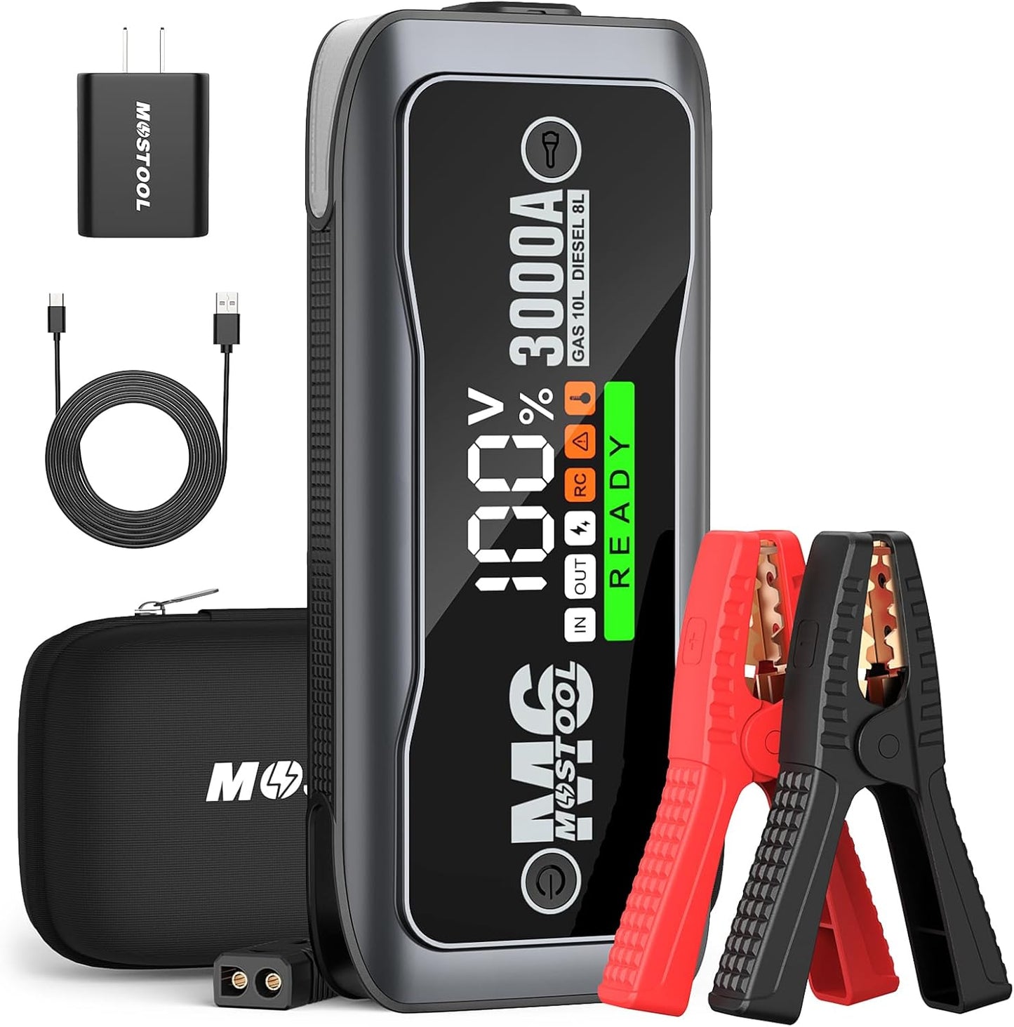 MOSTOOL M6 Car Jump Starter, 3000A Peak 12V Battery Jump Starter Power Pack with LED Display, Compact Portable Jumper Starter Jump Box for Car Battery, for All Gas Engines and Up to 8.0L Diesel