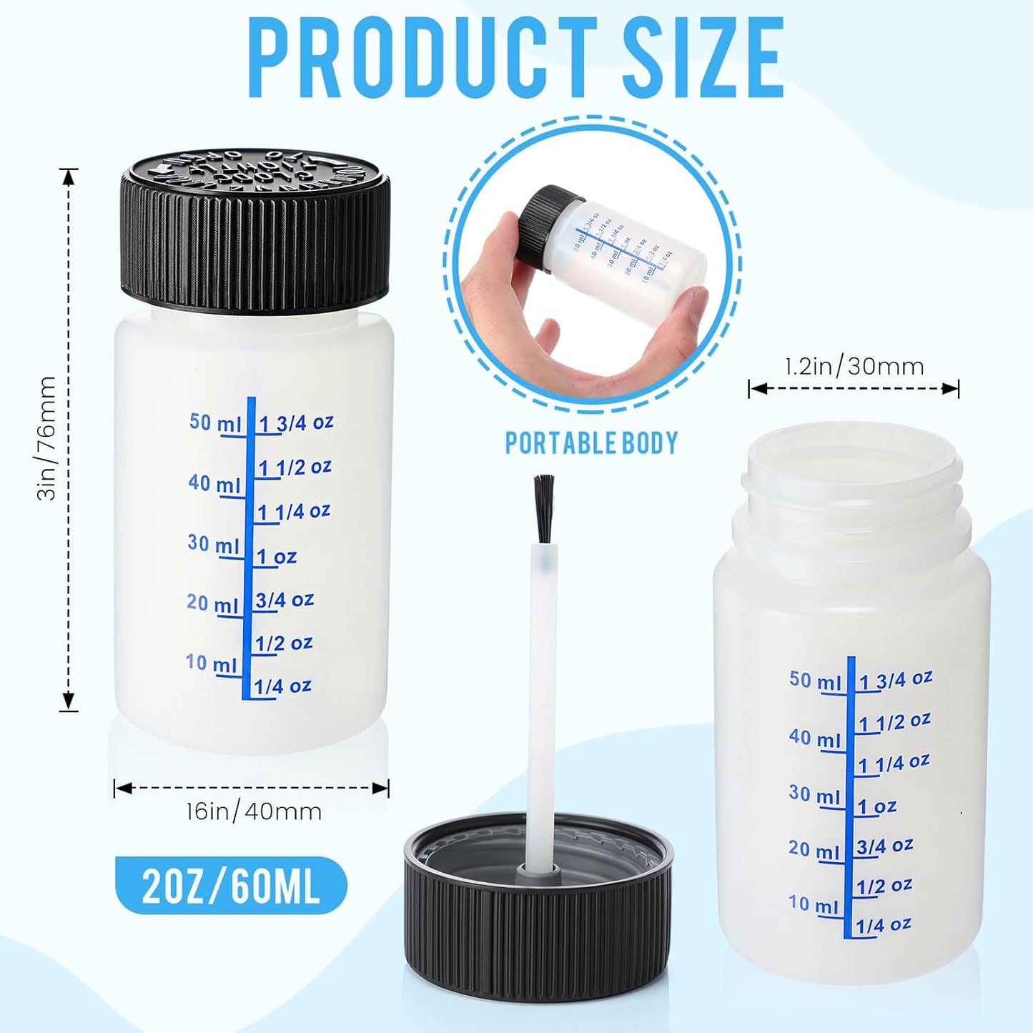 Mumufy 120 Pcs Touch up Paint Bottles with Brush and Lid Empty Touch up Bottle with Mixing Balls 2 oz Fluid Capacity Leftover Paint Container for Car Scratches Repair (Black,Blue)