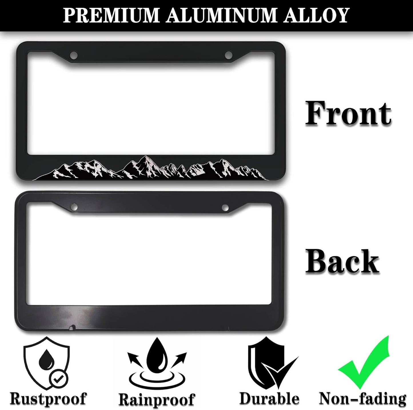 License Plate Frames for Men Black and White License Plate Frame for Women Mountains Aluminum Metal Car Accessory 2 Pack with Screw Covers Set