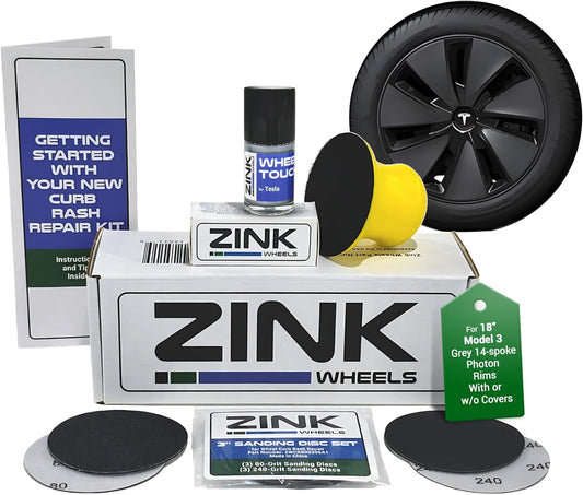 Premium Tesla Wheel Curb Rash Repair Kit for Model 3 18-inch Grey Photon Rims - DIY Kit with Color-matched Touch Up Paint - Made in USA