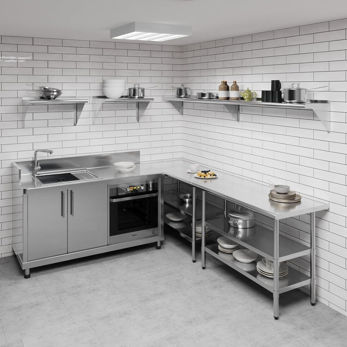 AmGood 96" Long X 12" Deep Stainless Steel Wall Shelf | NSF Certified | Appliance & Equipment Metal Shelving | Kitchen, Restaurant, Garage, Laundry, Utility Room