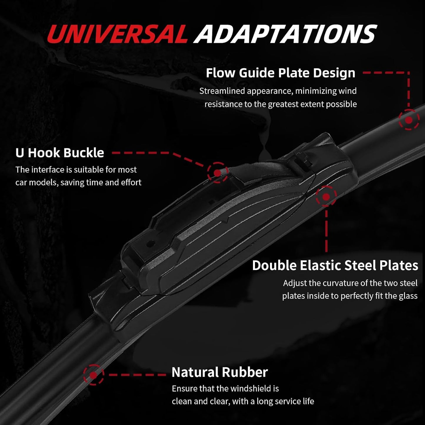 OTUAYAUTO Premium Windshield Wiper Blades - Replacement for Kia Rio 2013-2017 - Precision Fit, All-Weather Performance, Front and Rear Wiper Blades, J/U Hook - 26"+16"+11" (Pack of 3)
