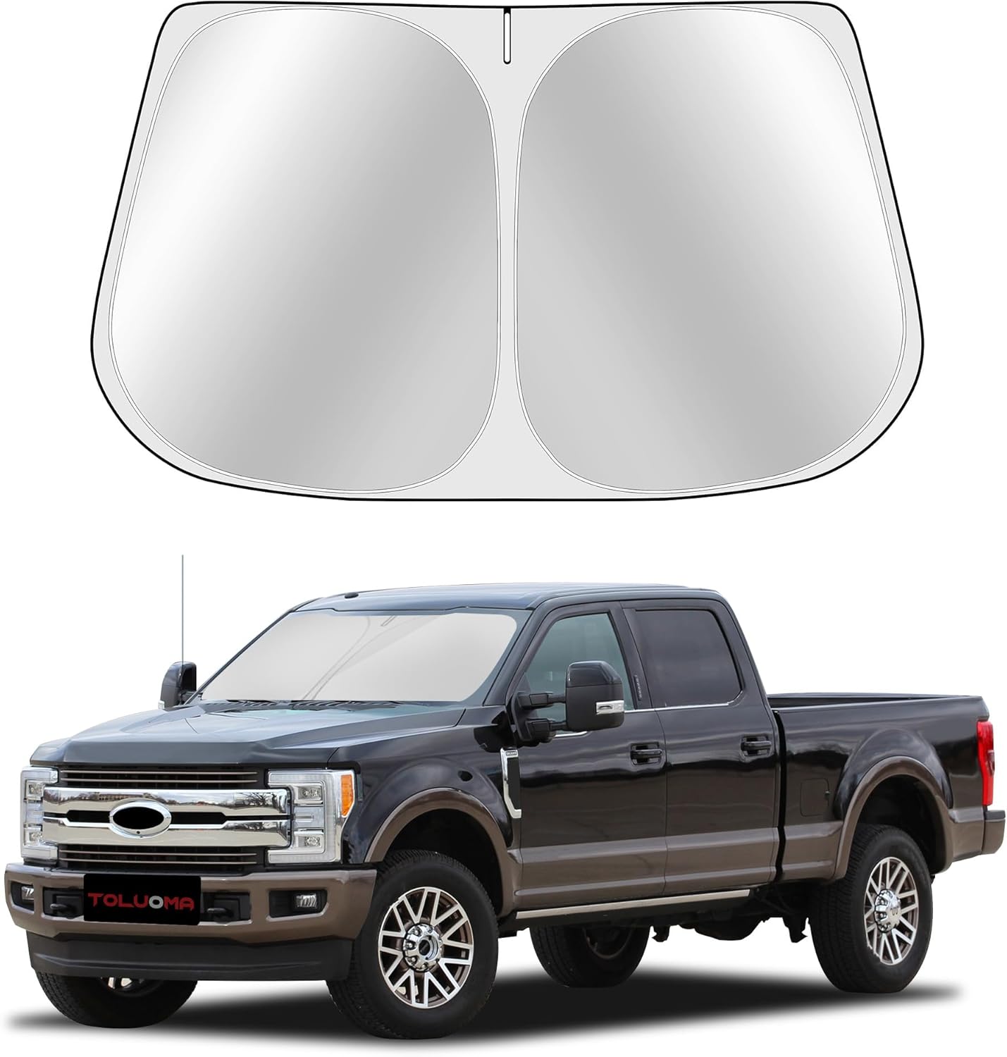 Custom Fit Windshield Sun Shade for Ford Super Duty F250 F350 F450 F550 2017-2022 - Full Coverage, 210T Reflective Fabric,Blocks 99% UV Rays, Easy to Install and Store