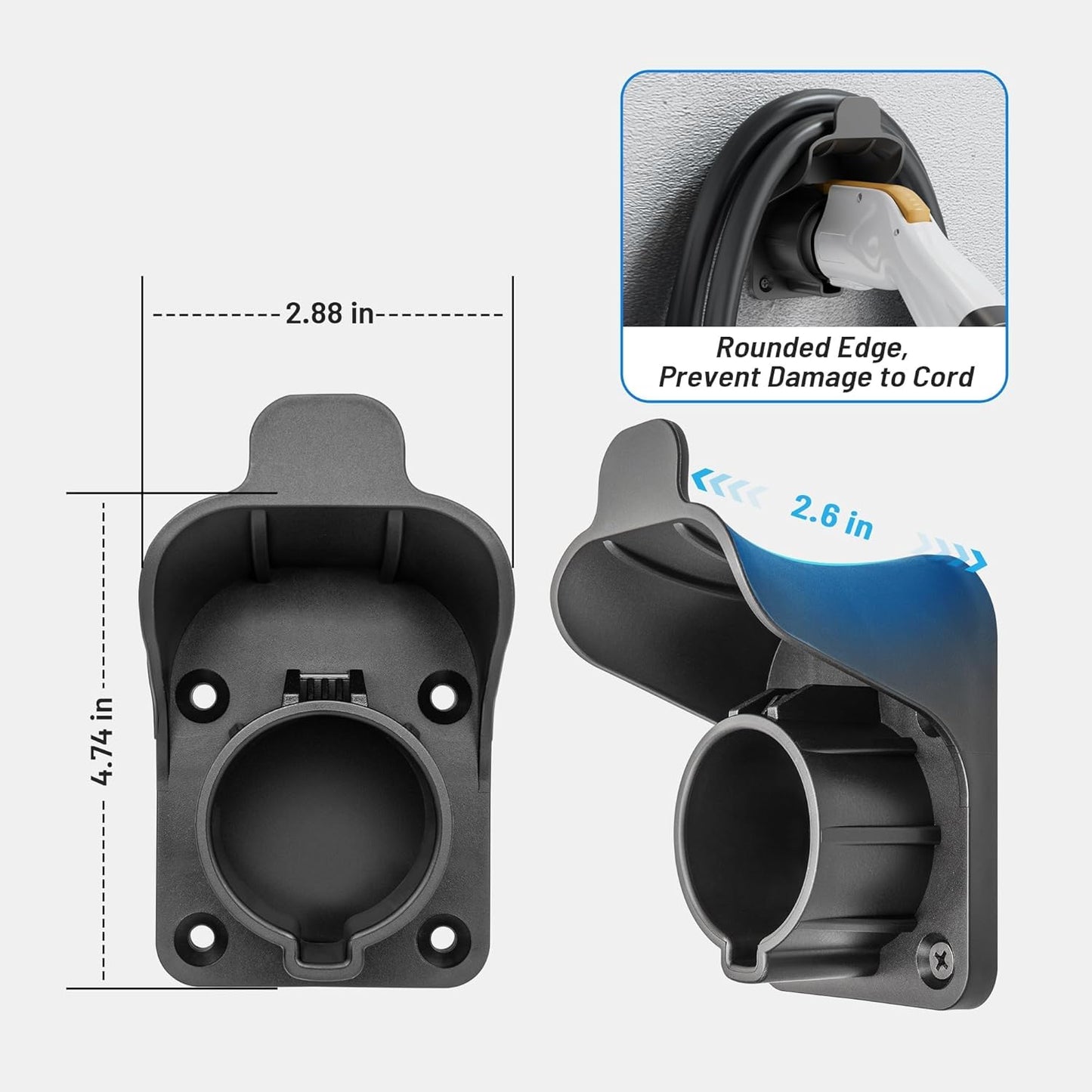 MECMO EV Charger Holder SAE J1772 Wall Mount Charging Cable Hanger Organizer, Nozzle Holster Dock Electric Vehicle EVSE PHEV Car Plug Space Saving Garage Wall Connector Cord Hook for Outdoor Indoor