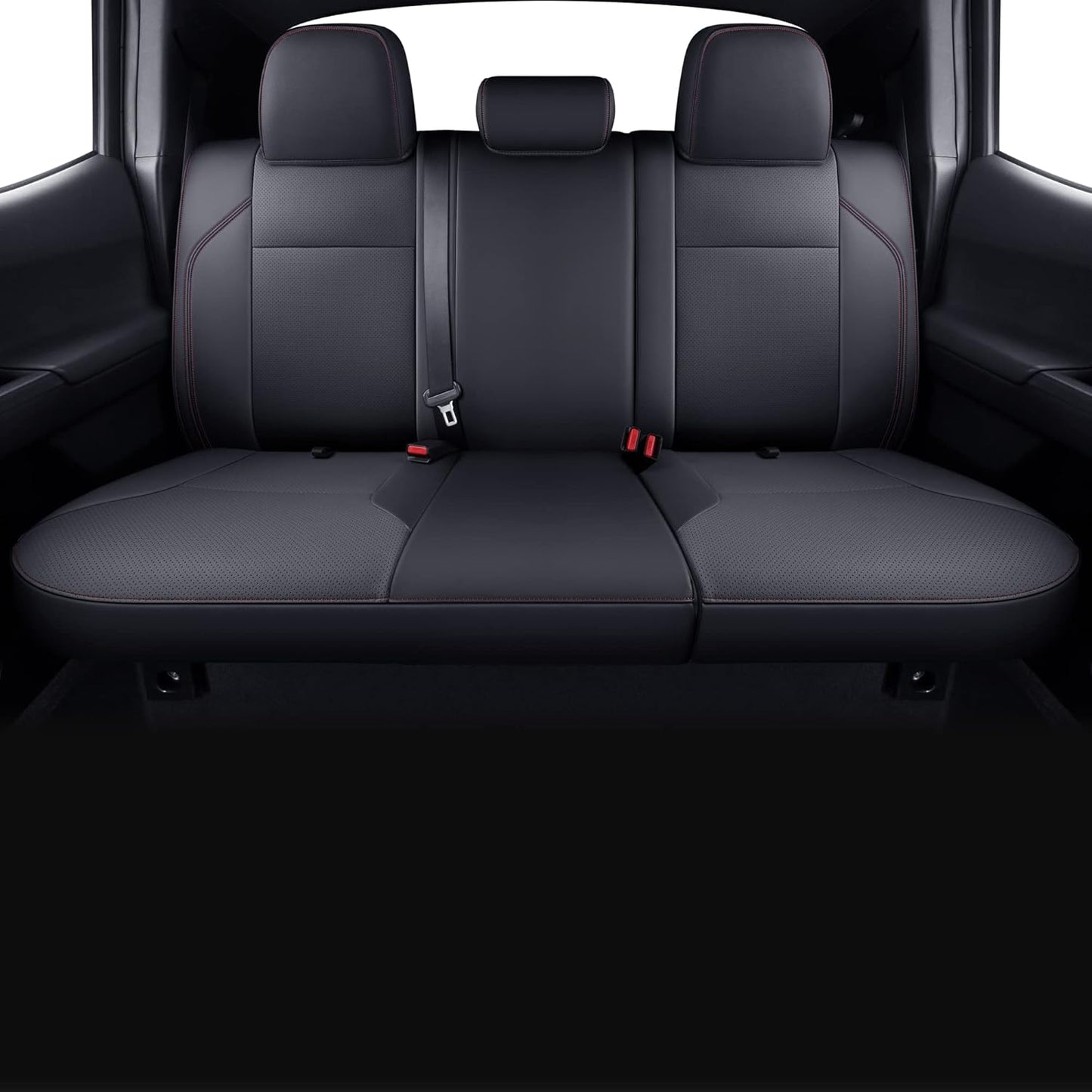 LUCKYMAN CLUB Tacoma Custom Fit Seat Covers for 2016-2023 Tacoma Crew Cab with Faux Leather (Black & Red)