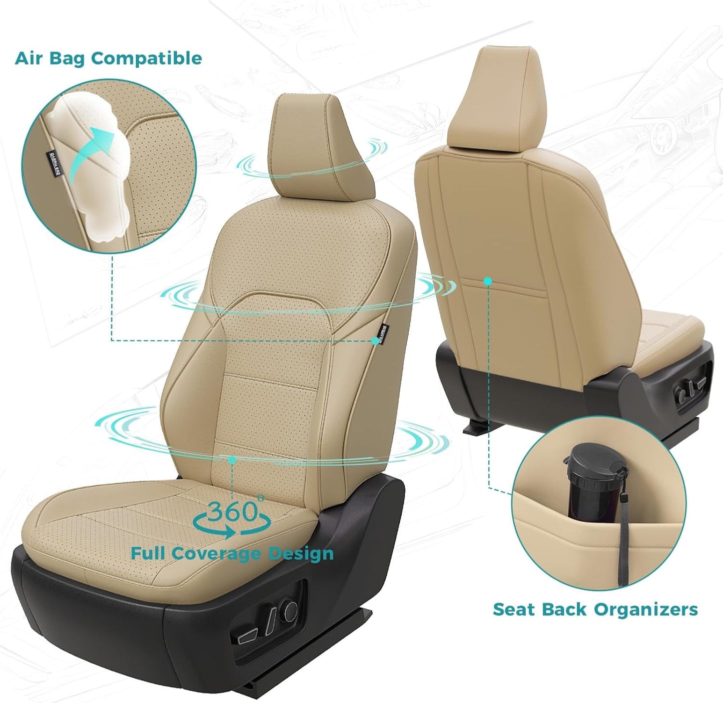 for Toyota Camry Seat Covers XSE XLE 2025 - Custom Fit Car Seat Covers Full Set, Leather Seat Covers for Cars, Waterproof Car Seat Cover, Beige