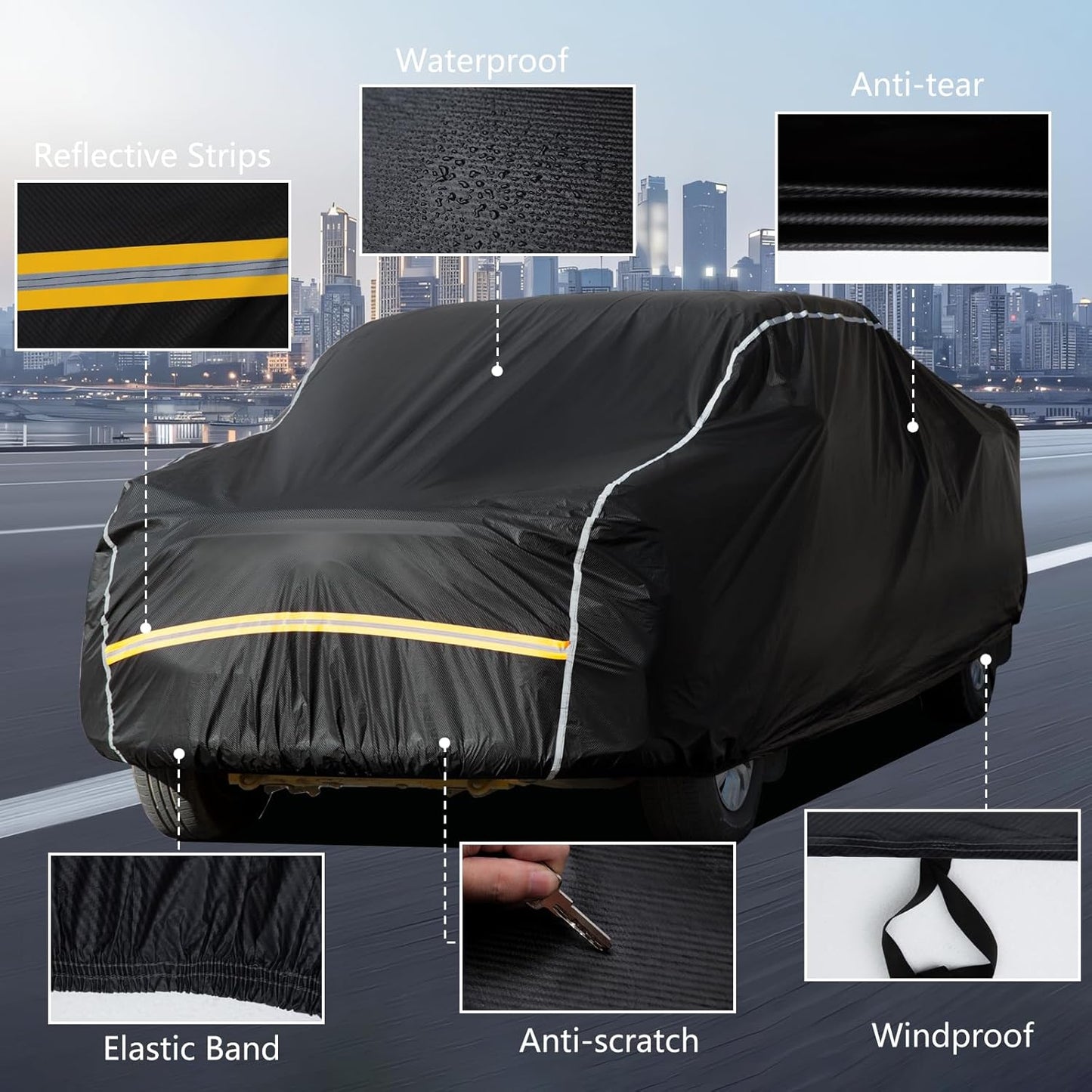 Pickup Truck Cover Waterproof All Weather, Outdoor Sun UV Rain Pickup Protection,6 Layer Heavy Duty Truck Cover, Length Up to 246 Inch(246"*79"*78")