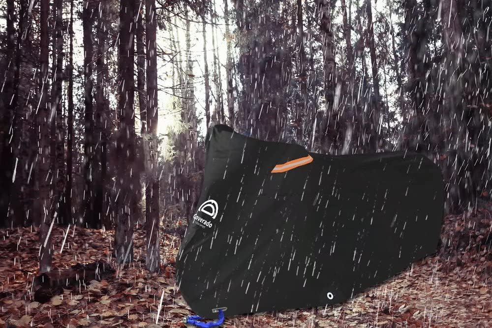 Motorcycle Cover Waterproof Outdoor 80 inches Length All Season Universal Protection, Coverado Scooter Covers with Inner Flame Retardant Fabric and Seam PU Tapes, Fit for Harley Davidsion Yamaha etc