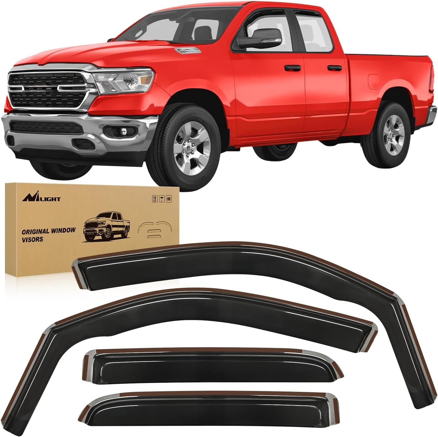 Nilight in Channel Rain Guards for Dodge RAM 1500 2019 2020 2021 2022 2023 2024 Quad Cab Original Window Deflectors, Vent Window Visors-4PCS
