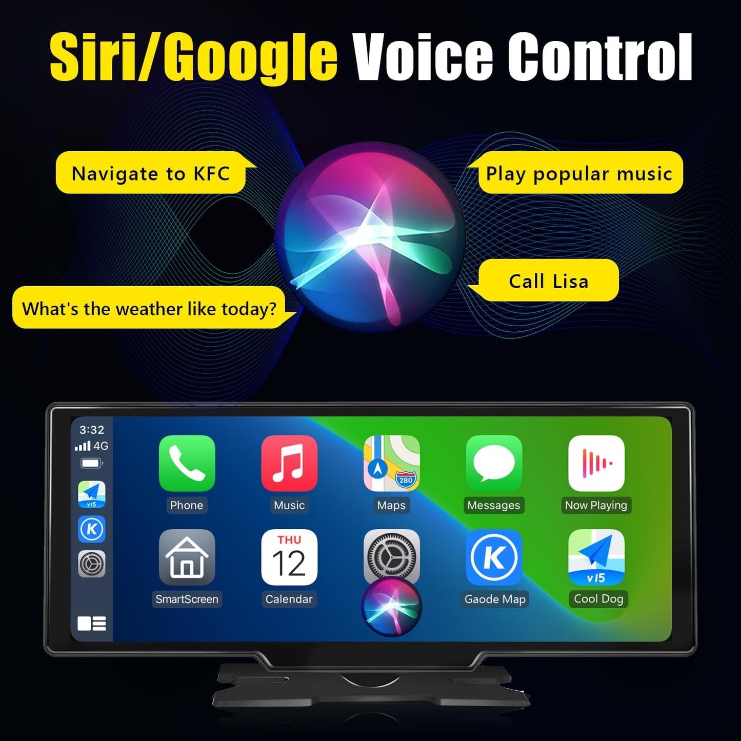 Portable Carplay Screen for Car, 9.28" HD Carplay and Android Auto Screen, Touch Screen with 4K Dash Cam,Audio Receivers GPS Navigation, Mirror Link, Car Play, AUX,Siri,AirPlay