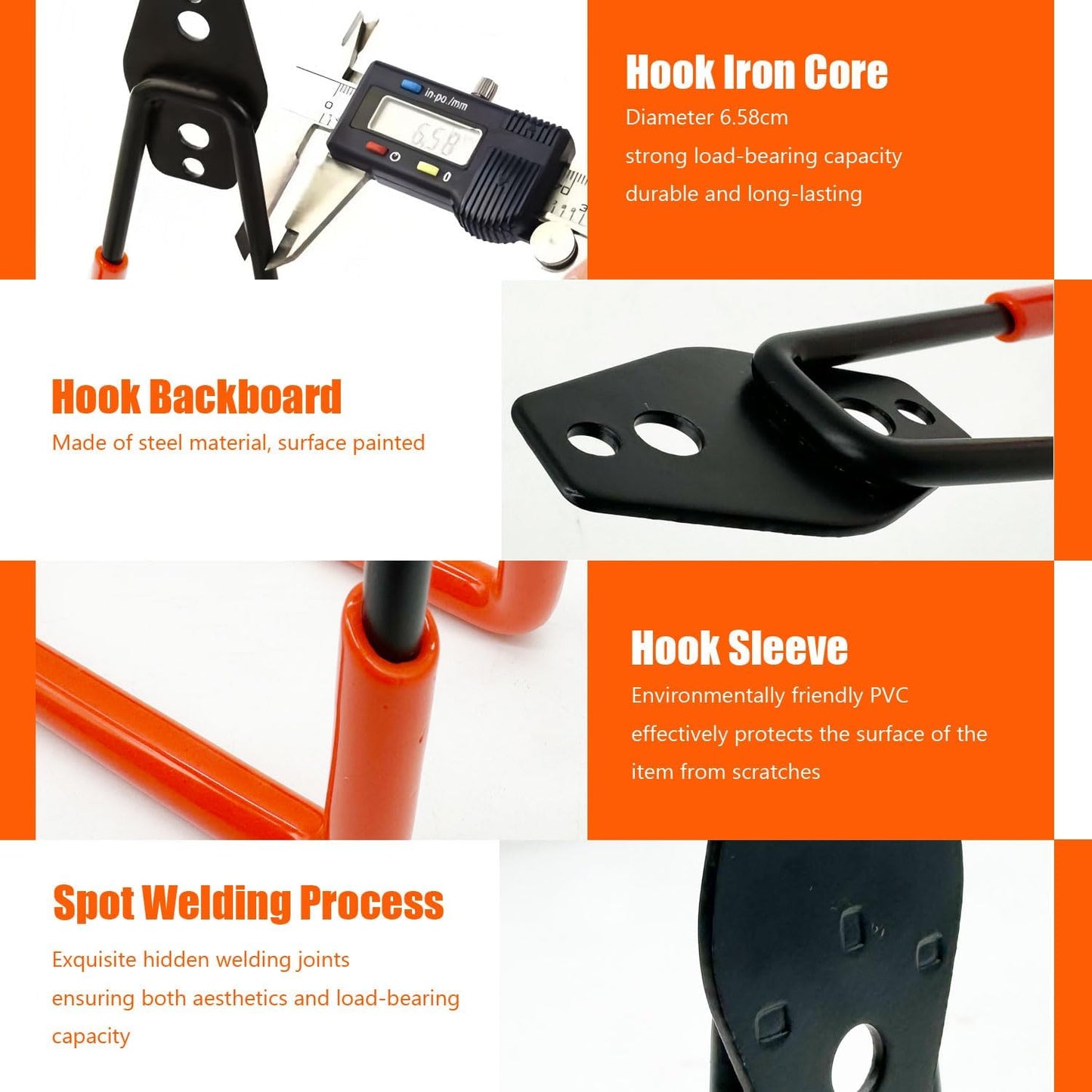 Heavy-Duty Garage Hooks -4 Pack Type small J - Anti-Slip Coated Wall-Mounted Hooks Wall Mount Storage Organizer for Hanging Power and Garden Tools, Ladders, Hose, Bikes, Ropes, Bulk Items, and More