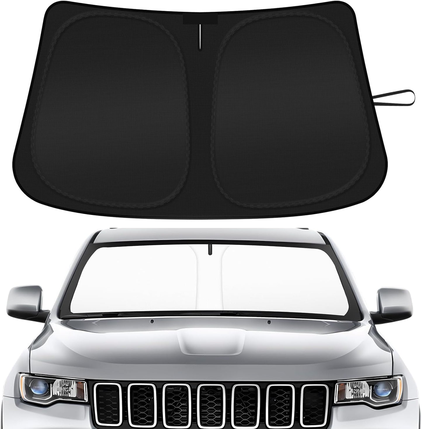 Car Windshield Sun Shade Compatible with 2014-2024 2025 Jeep Grand Cherokee Accessories Foldable Front Window Sunshade Custom Windshield Sun Visor
