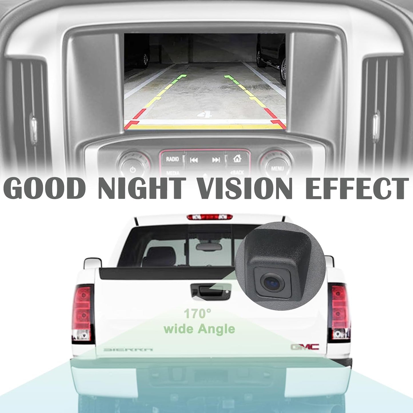 Backup Camera Tailgate Handle Rear View Camera Liftgate Latch Handle with Key Lock Cylinder Black Compatible with 2007-2014 Chevrolet Chevy Silverado GMC Sierra 1500 2500 3500