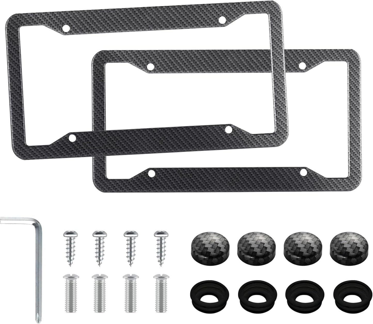 LivTee Carbon Fiber License Plate Frames, 2PCS Car License Plate Holder, 4 Holes Stainless Steel License Plate Covers, Automotive Exterior Accessories, Slim Design with Gasket Cover for US Cars