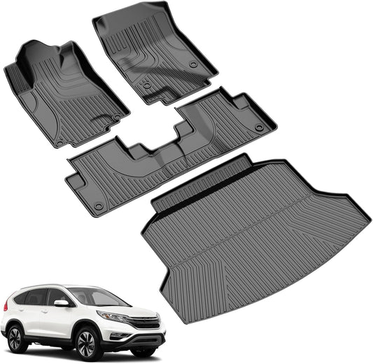 Floor Mats & Cargo Liner Fit for Honda CRV CR-V 2012-2016 LX, SE & EX (Not Fit EX-L & Touring Models) - All Weather Protection Car Floor Liners with Trunk Mat - 1st and 2nd Row Full Set Car Mats Black