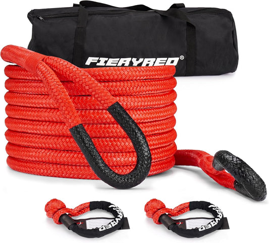 FieryRed Kinetic Recovery Rope Kit with 2 Soft Shackles, 7/8 Inch x 20 FT Tow Rope,Heavy Duty Offroad Snatch Strap for UTV, ATV, Truck, Car, Jeep, Tractor