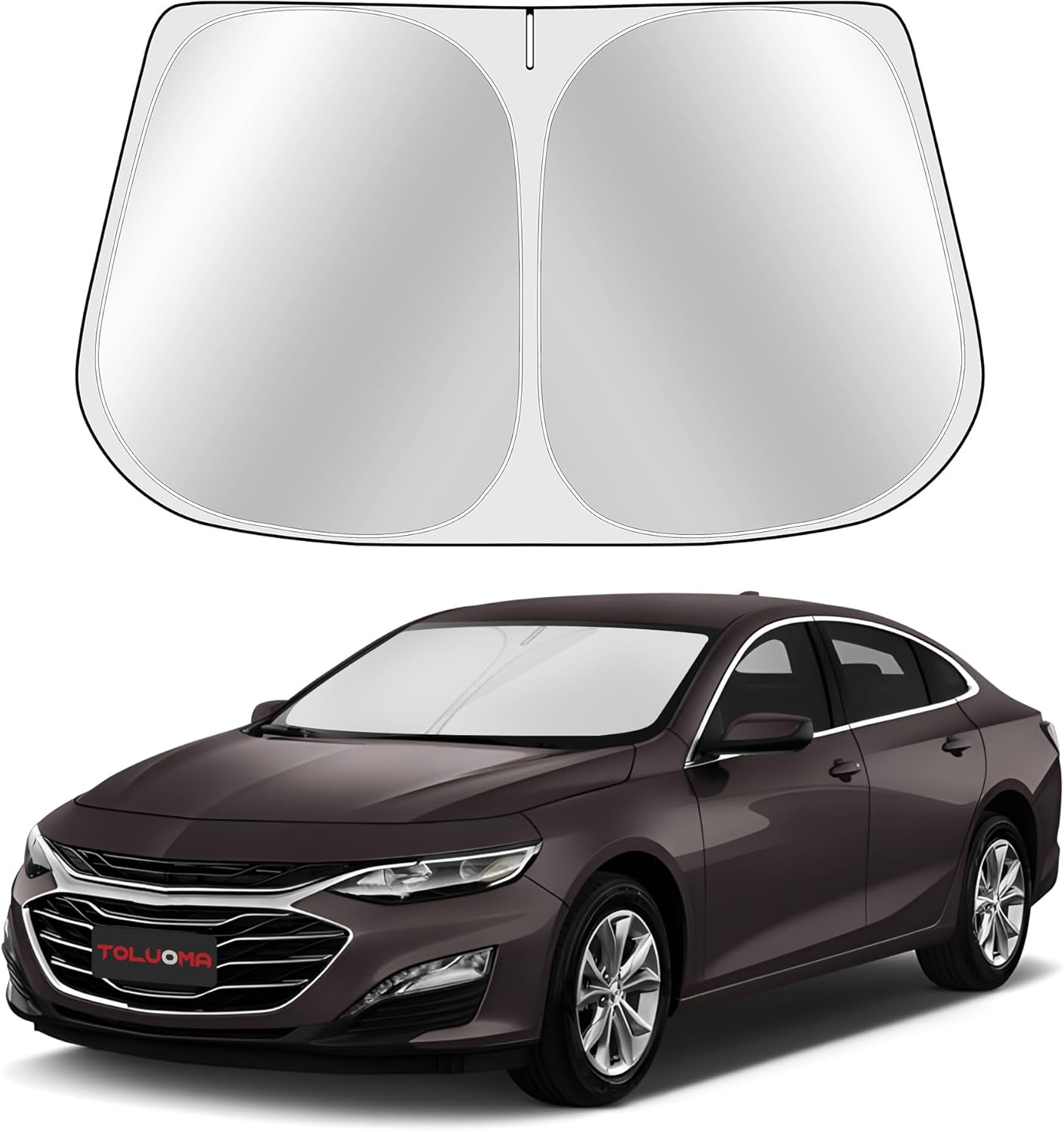 Custom Fit Windshield Sun Shade for Malibu 2016-2025 - Full Coverage, 210T Reflective Fabric, Double-Layer Design - Blocks 99% UV Rays, Keeps Car Cool, Easy to Install and Store