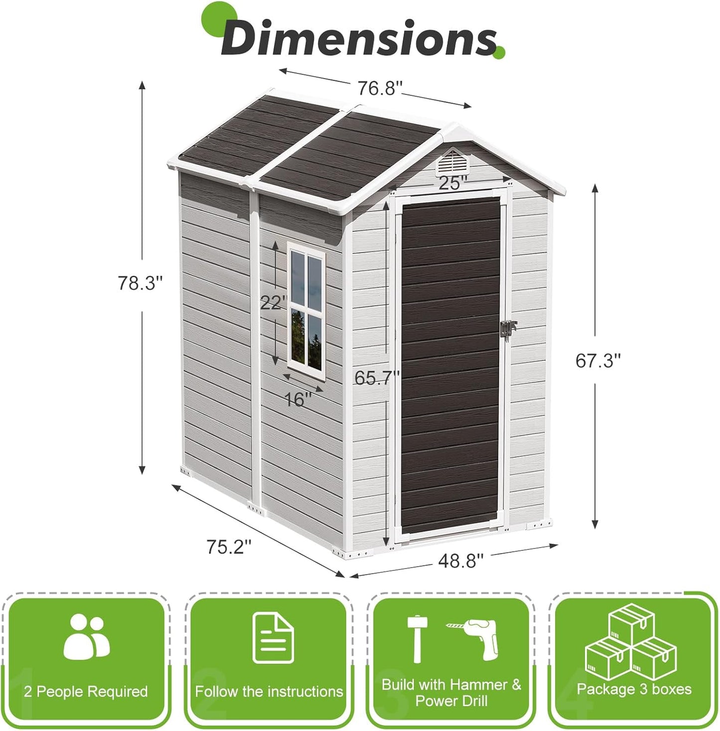 4x6 FT Small Plastic Shed Resin Outdoor Storage with Floor Included, Waterproof Mini Garden Tool Sheds Cabinet