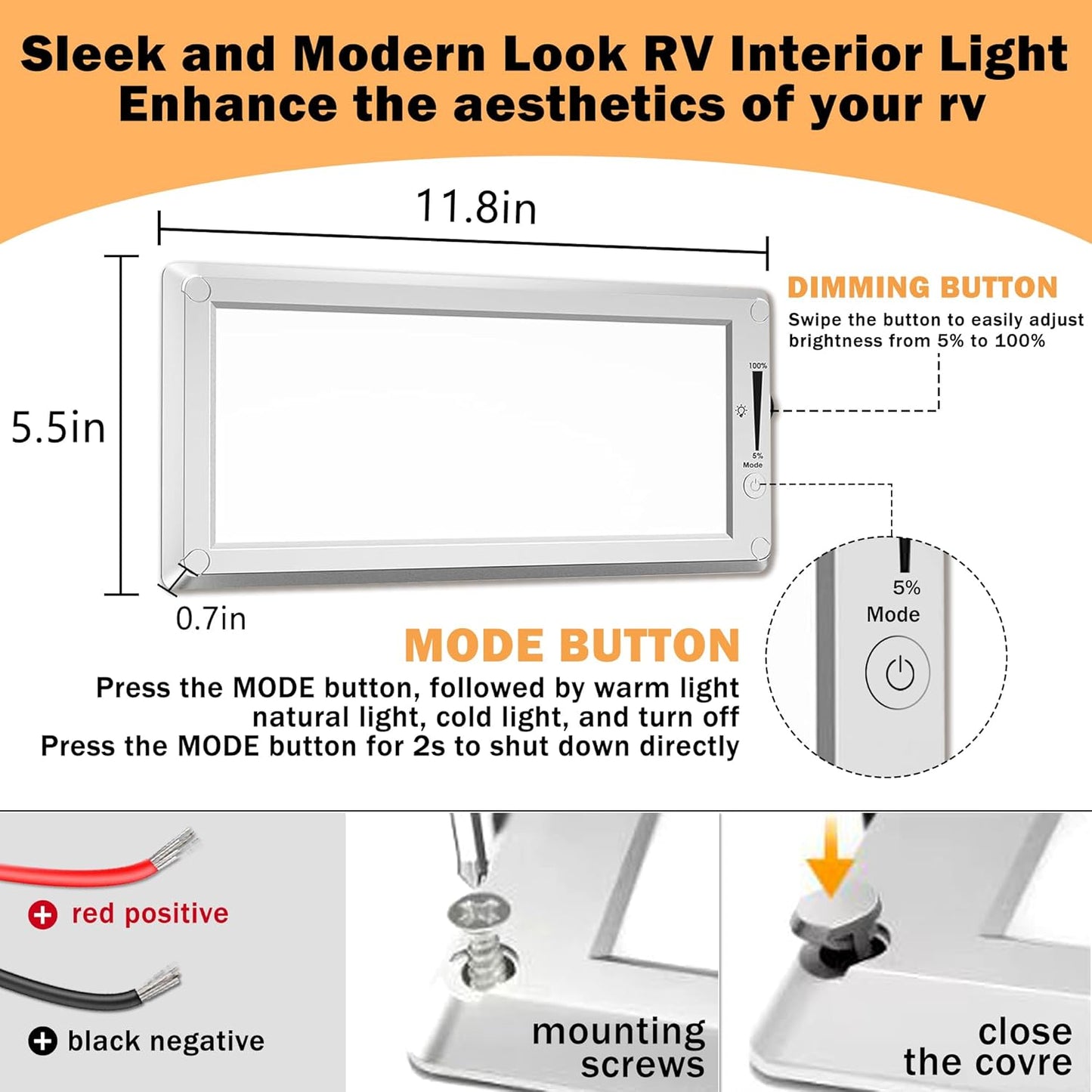 2 Pack RV Lights Interior,3 Color RV LED Super Bright Fixture,12V RV Ceiling Dome Light with ON/Off Dimmable Switch Energy Saving Gift Package for RV/Camper/Car/Trailer/Boat