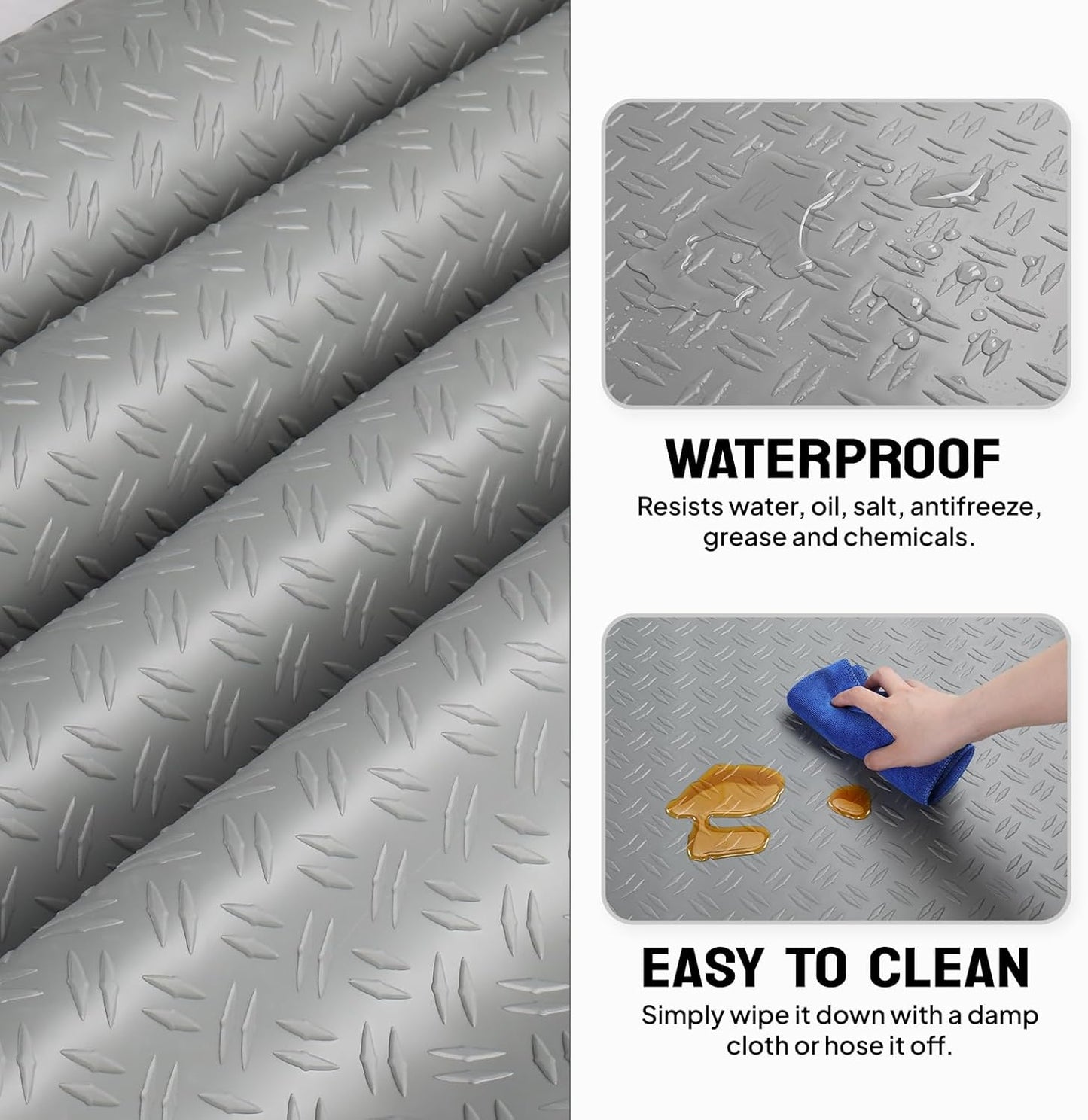 TUFFIOM 7.5 x 17 FT Garage Floor Mat, Thickened Diamond Plate PVC Garage Mats Flooring Roll for Under Car, Garage Car Parking Mats for Compact SUVs, Sports Car