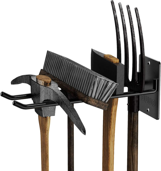 4 Pack Garage Storage Organizer for Tool Organization Heavy-Duty Solid Steel Wall Hanger for Garden Tools - Shovel Holder, Rake Broom Yard Wall Mount Hooks - Overhead Garage Storage Rack